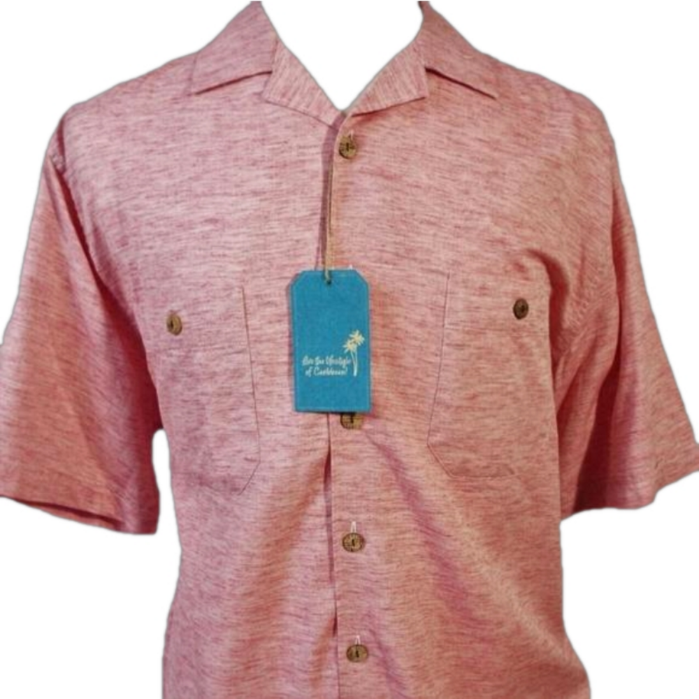 CARIBBEAN MEN'S SHIRT SHORT SLEEVE BUTTON-DOWN SIZE LARGE DUSTY ROSE COLOR